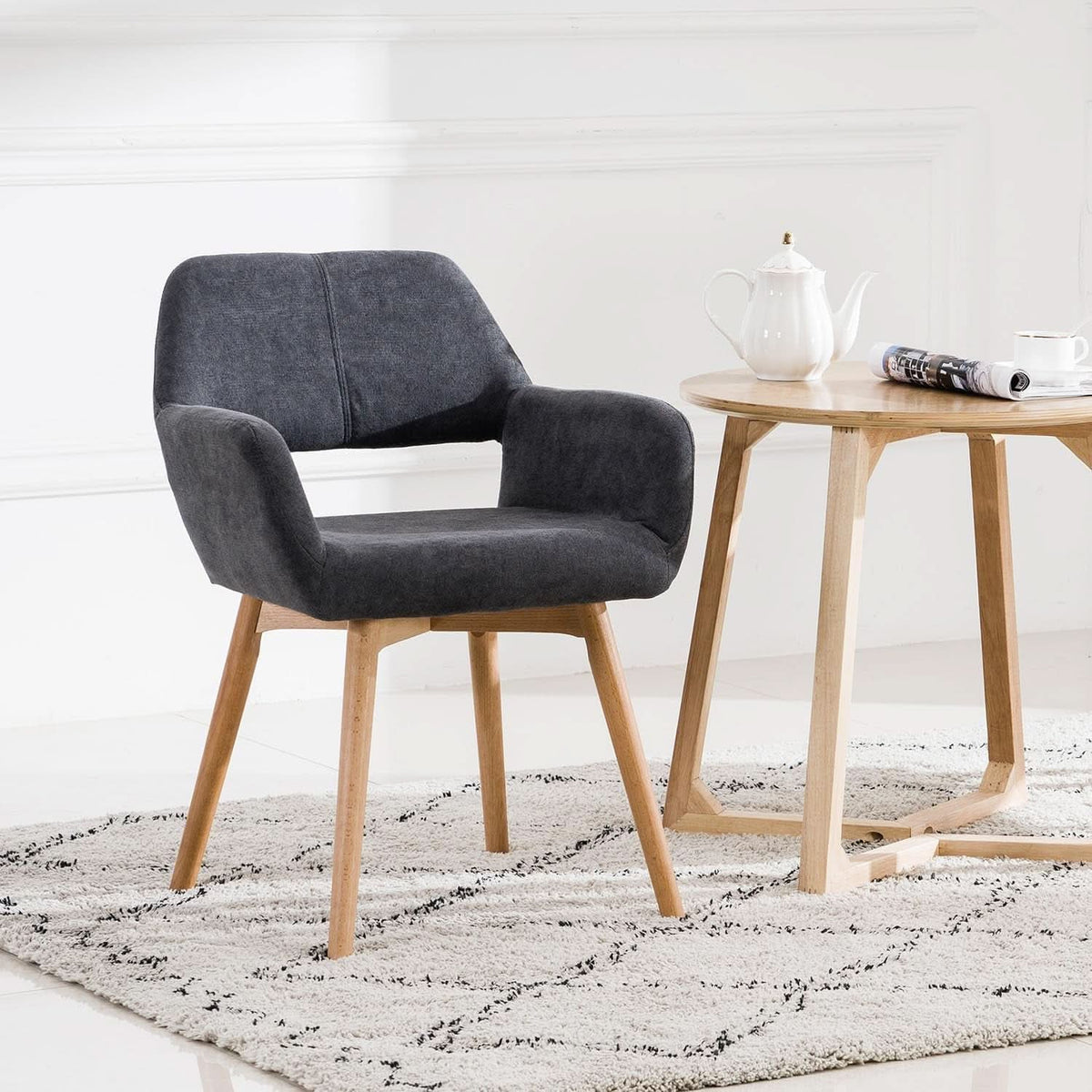 Charcoal Upholstered Armchair Mid Century Modern Wood Legs