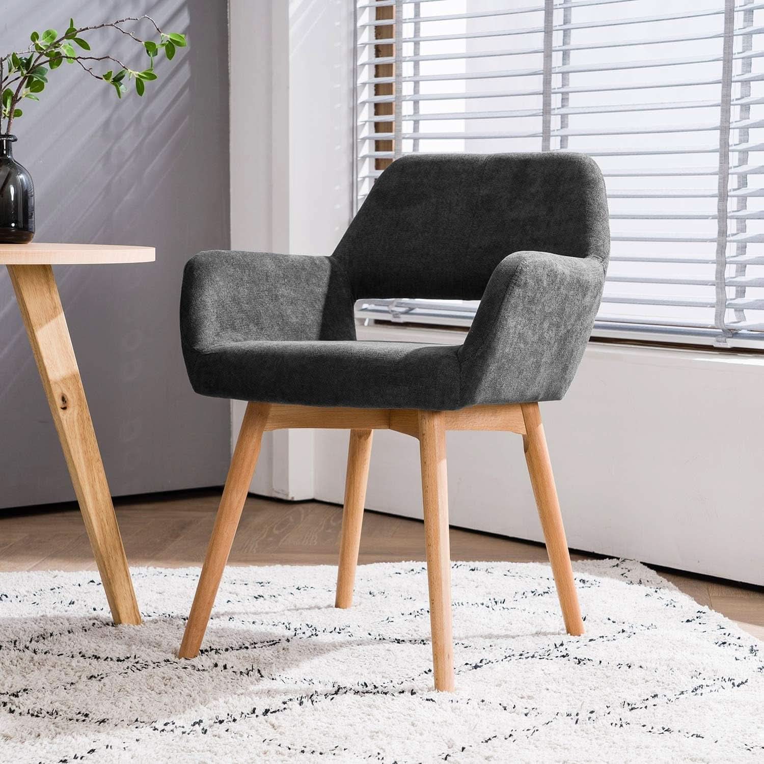Charcoal Upholstered Armchair Mid Century Modern Wood Legs