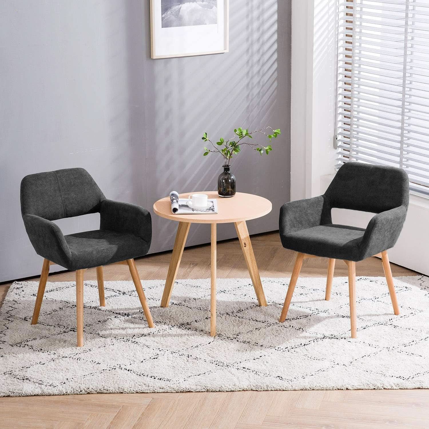 Charcoal Upholstered Armchair Mid Century Modern Wood Legs