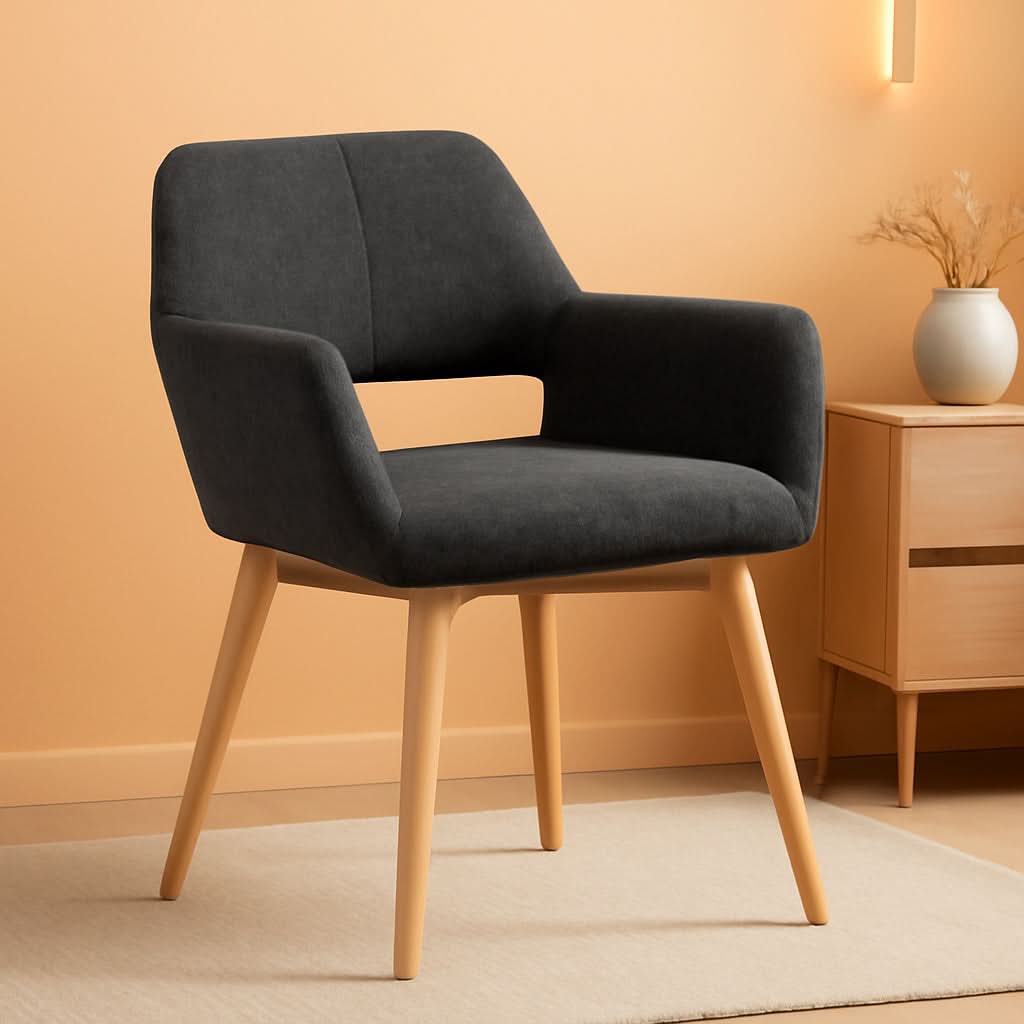 Charcoal Upholstered Armchair Mid Century Modern Wood Legs