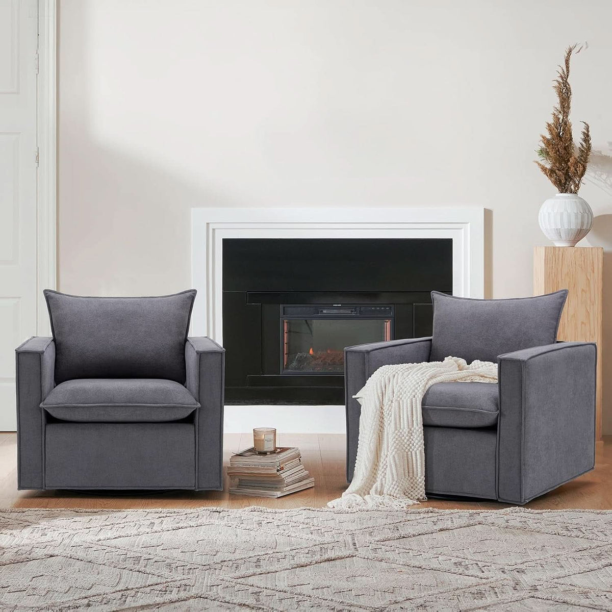 Charcoal Upholstered Swivel Accent Chair 34Inch Wide