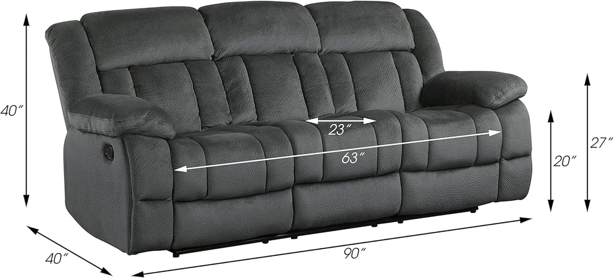 Charcoal Wall Hugger Manual Reclining 3 Seat Sofa 90 Inch