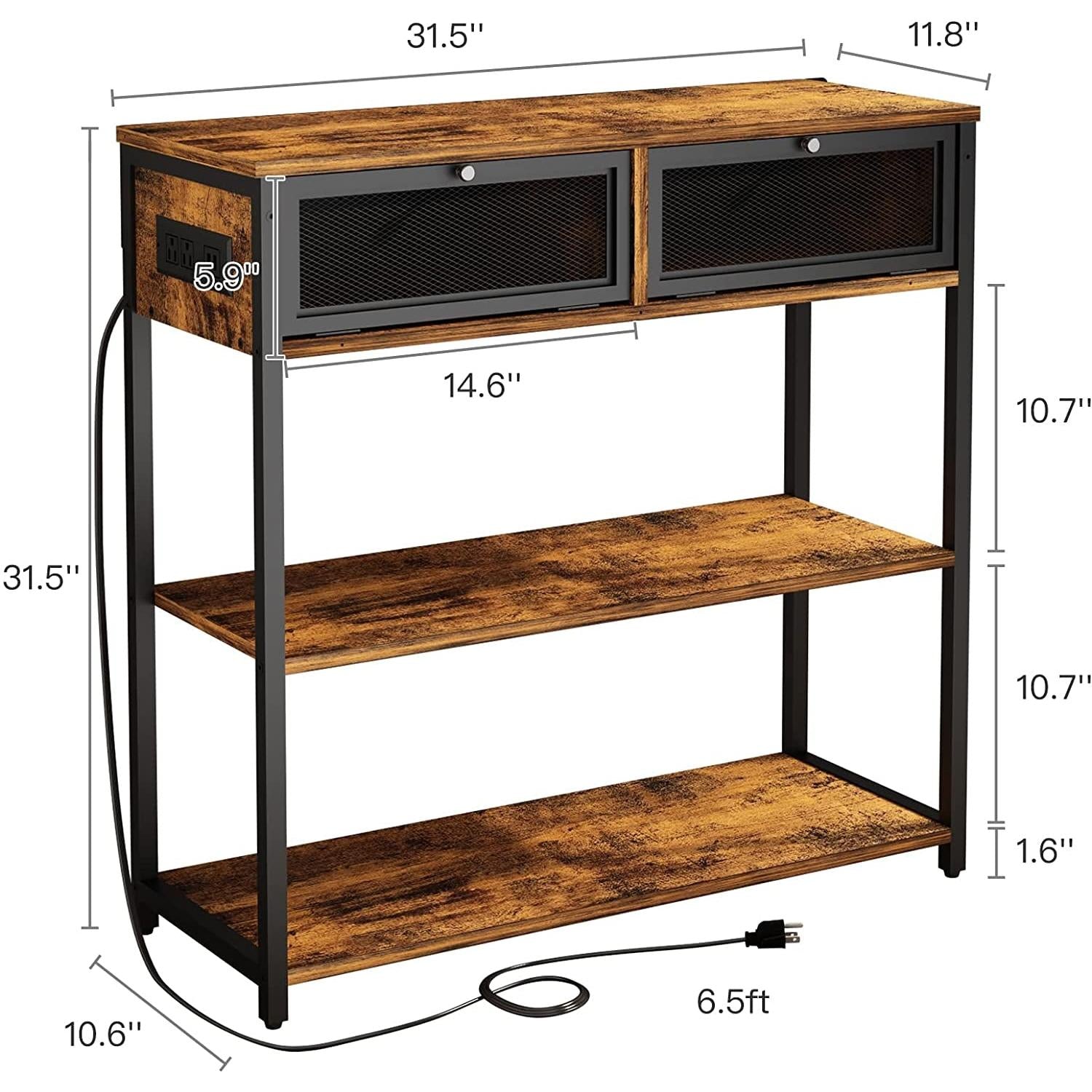 Charging Console Table With USB Ports And Storage Shelves