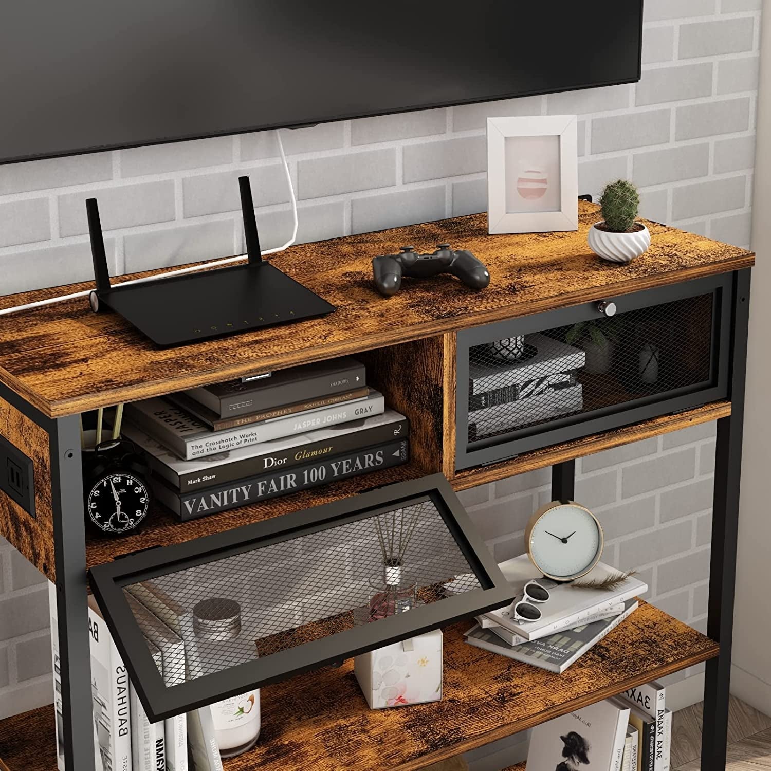 Charging Console Table With USB Ports And Storage Shelves