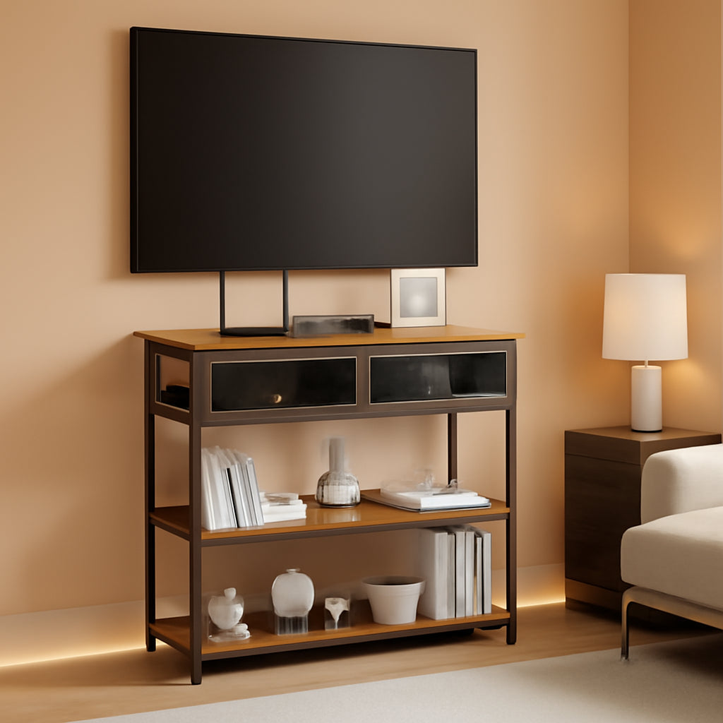 Charging Console Table With USB Ports And Storage Shelves
