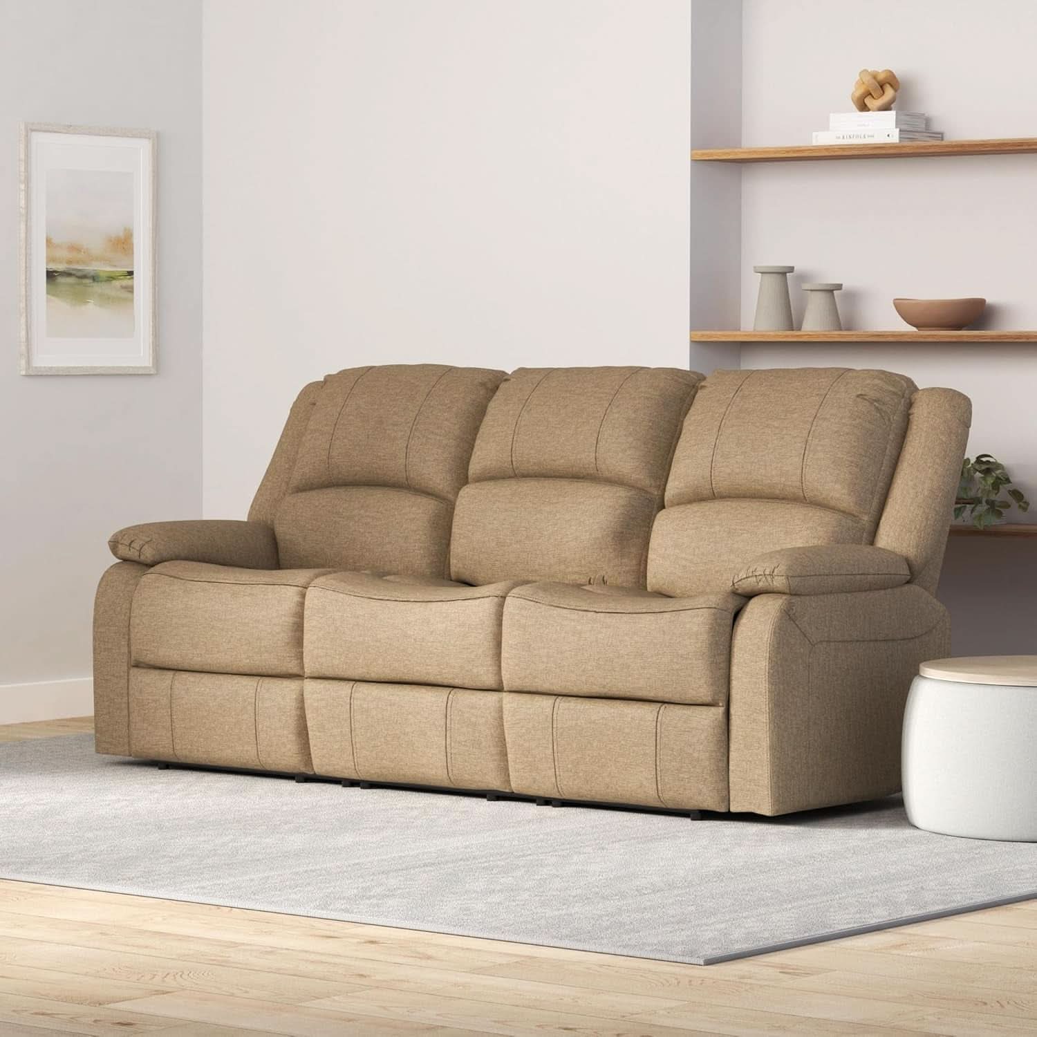 Charles 80In Triple Recliner RV Sofa Oatmeal Zero Wall