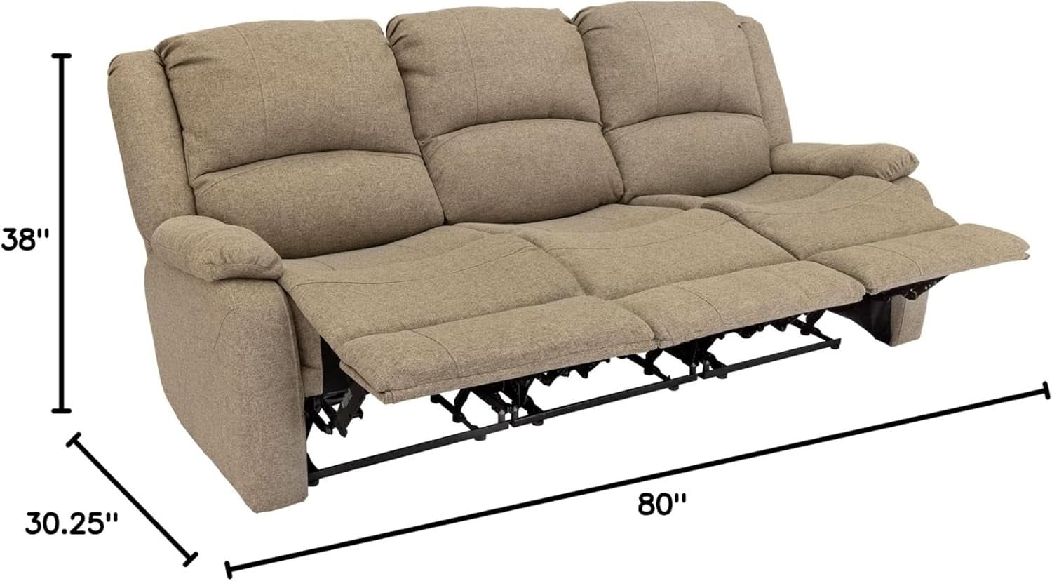 Charles 80In Triple Recliner RV Sofa Oatmeal Zero Wall