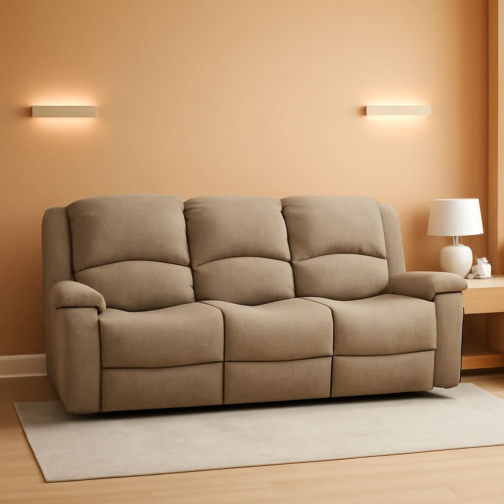 Charles 80In Triple Recliner RV Sofa Oatmeal Zero Wall