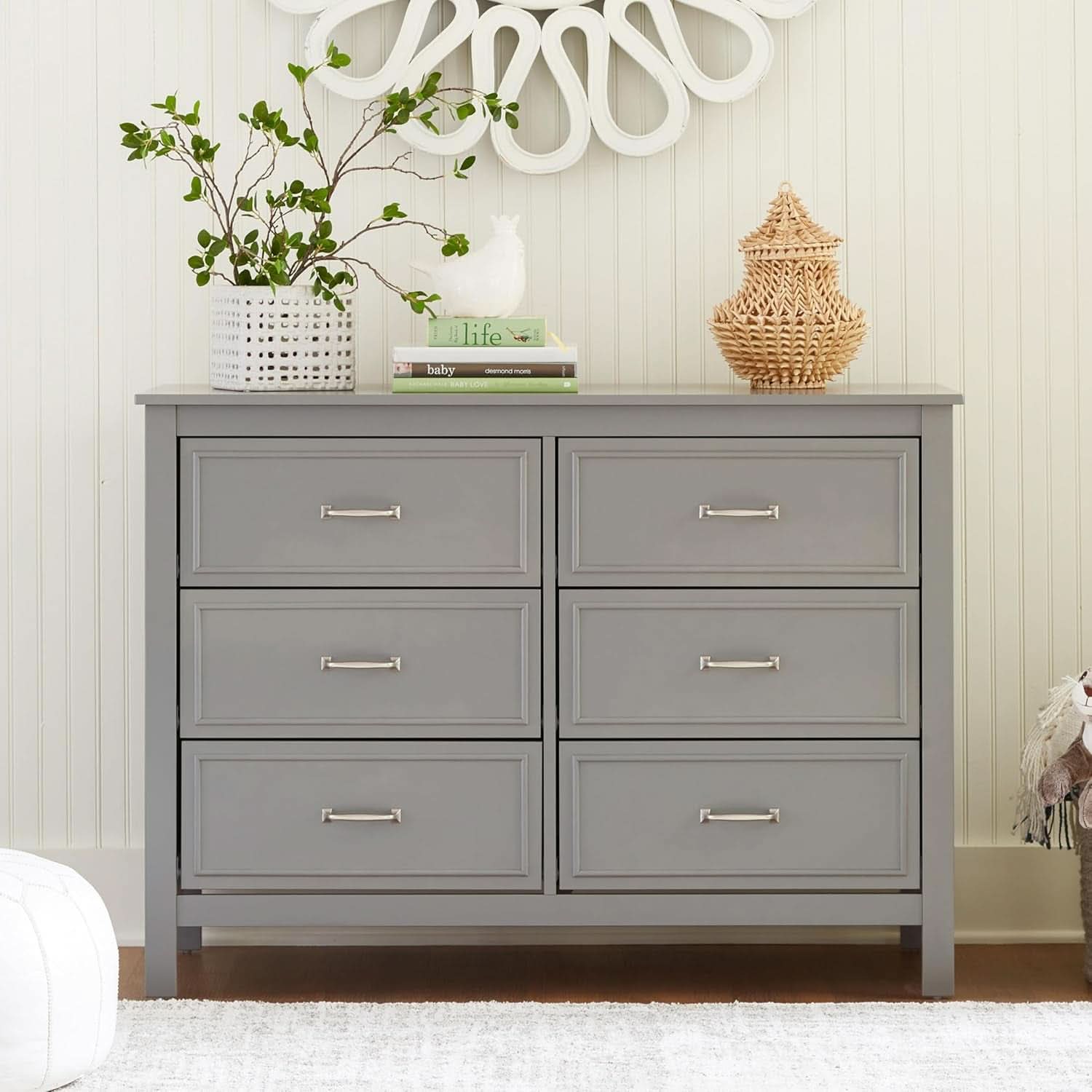 Charlie 6 Drawer Double Dresser Grey For Nursery And Kids Bedroom Storage
