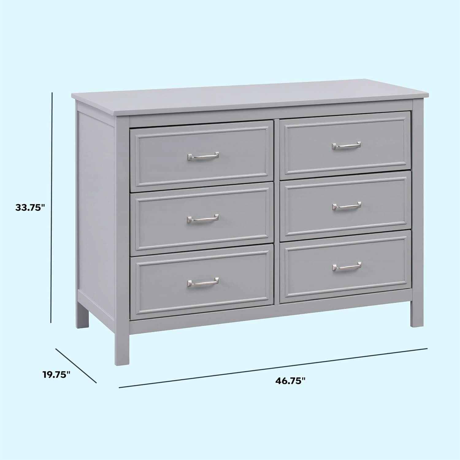 Charlie 6 Drawer Double Dresser Grey For Nursery And Kids Bedroom Storage