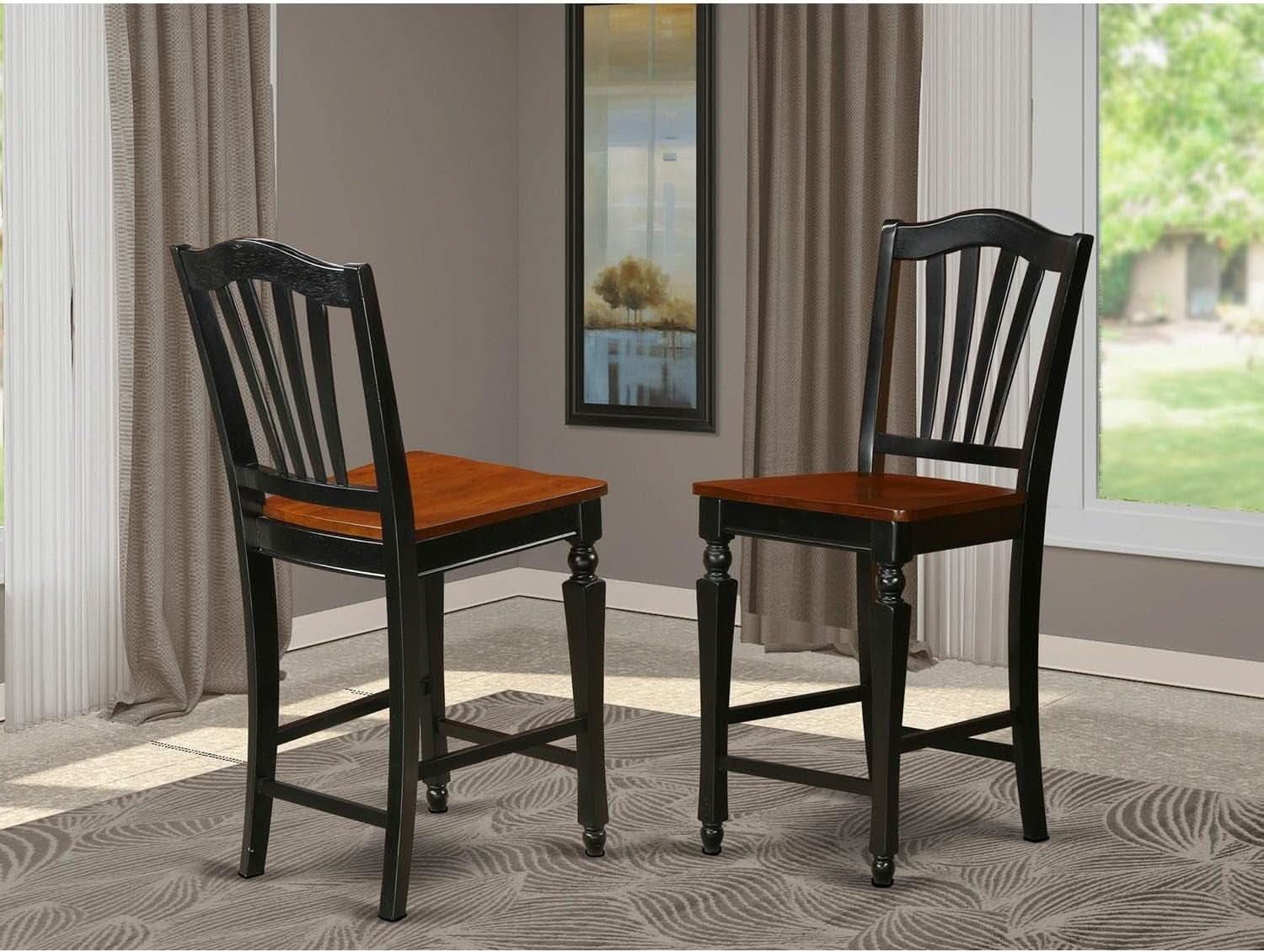 Chelsea Counter Height Bar Stools Set of 2 Slat Back Black Cherry