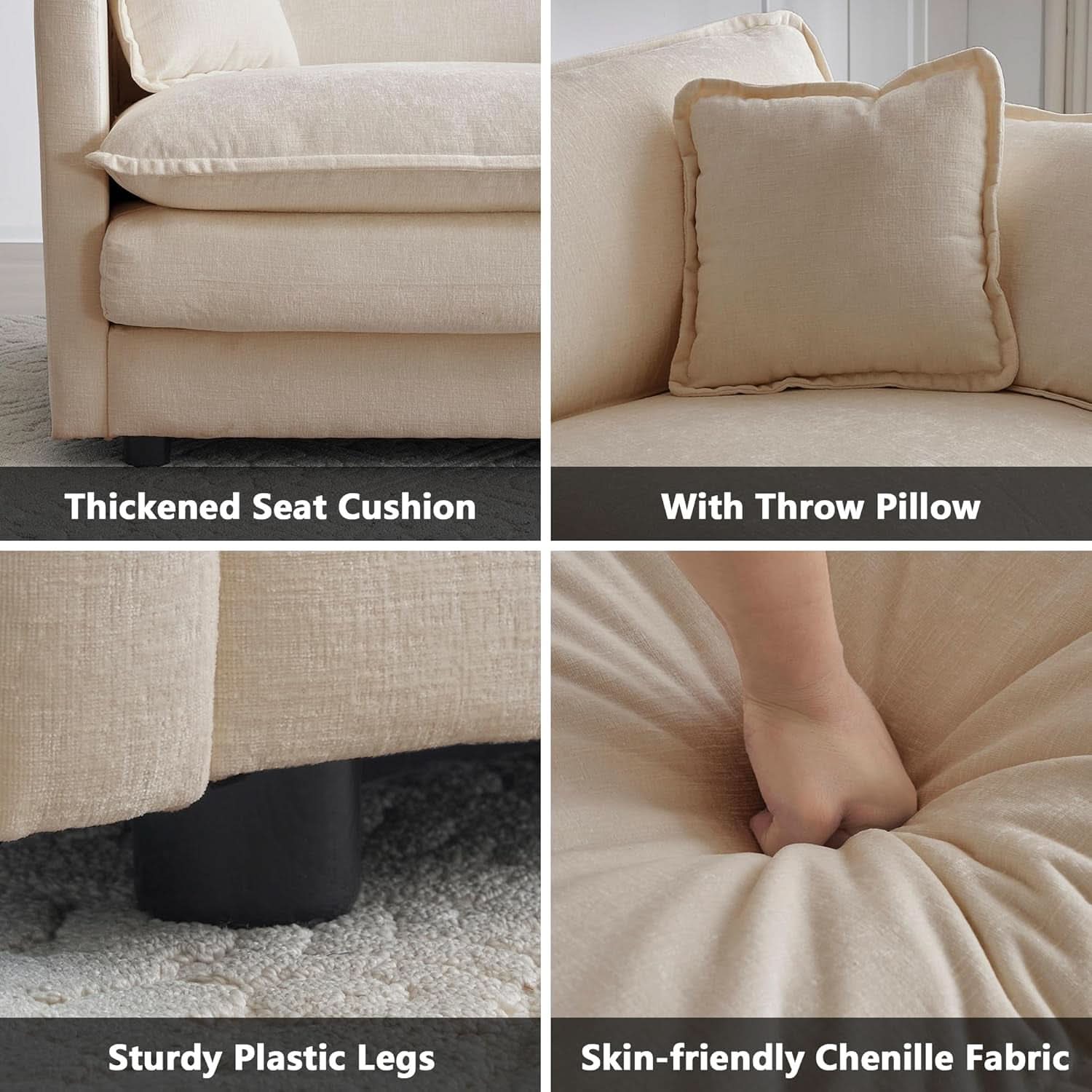 Chenille 76 Inch Loveseat Sofa Light Coffee Armrest Pillows