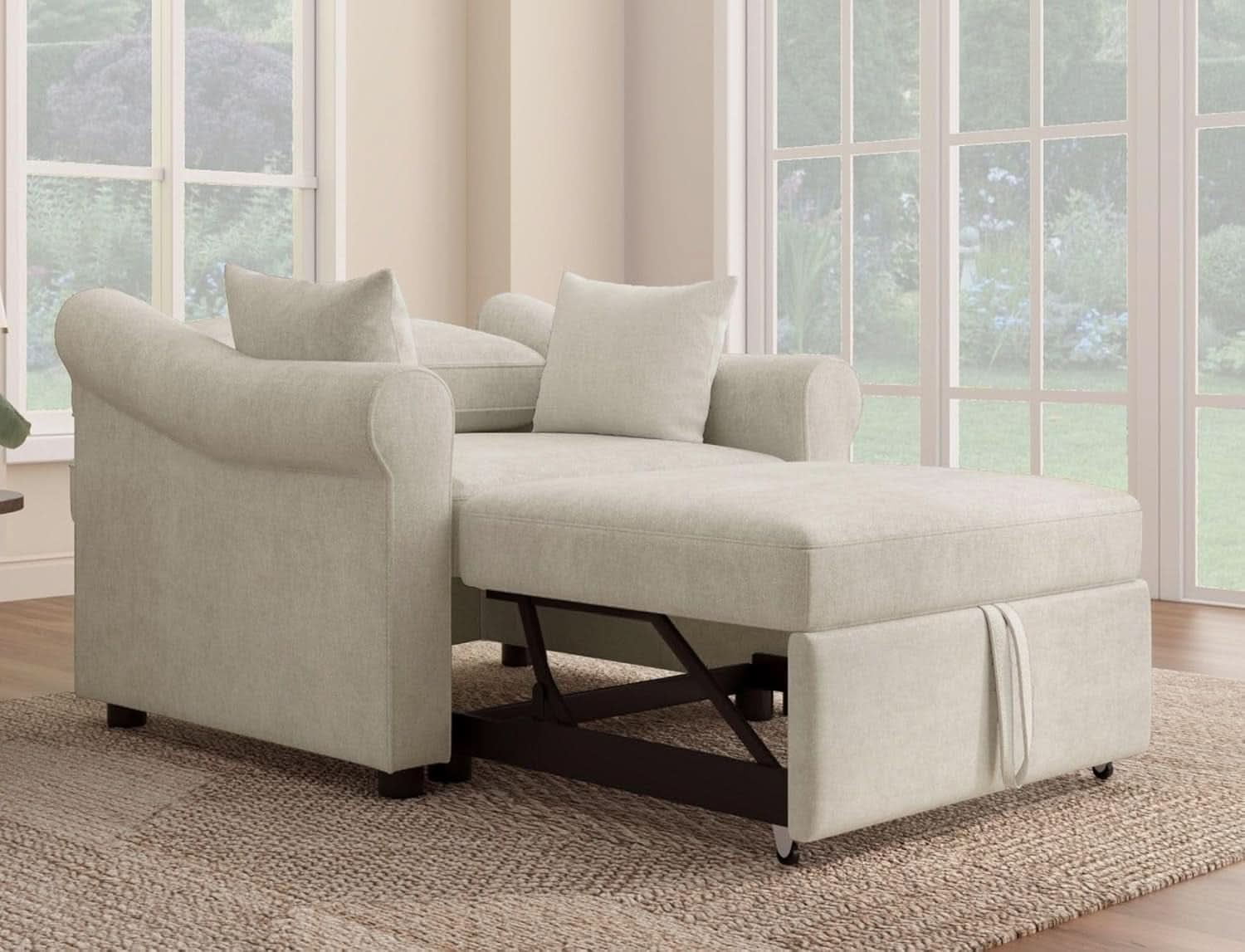 Chenille Convertible Sleeper Chair With Backrest Beige