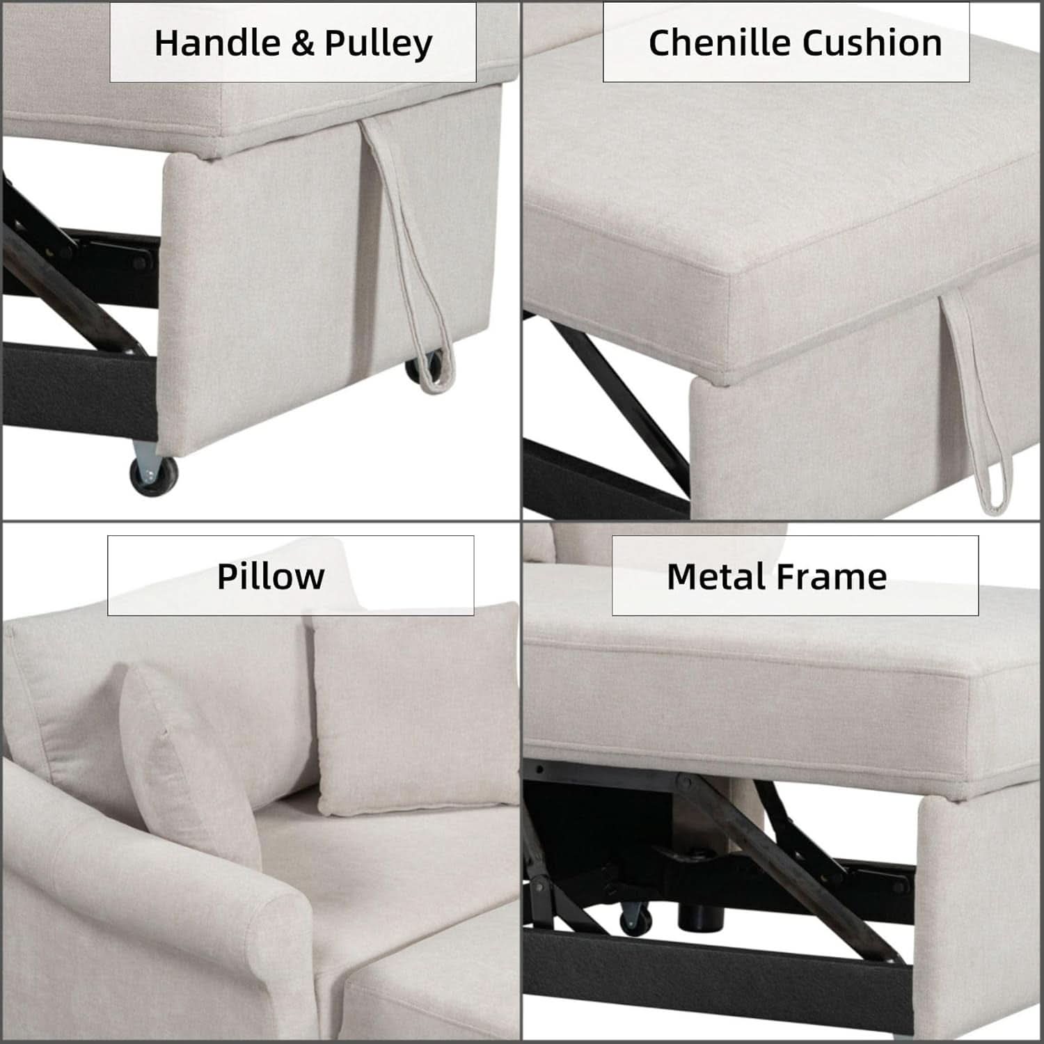 Chenille Convertible Sleeper Chair With Backrest Beige