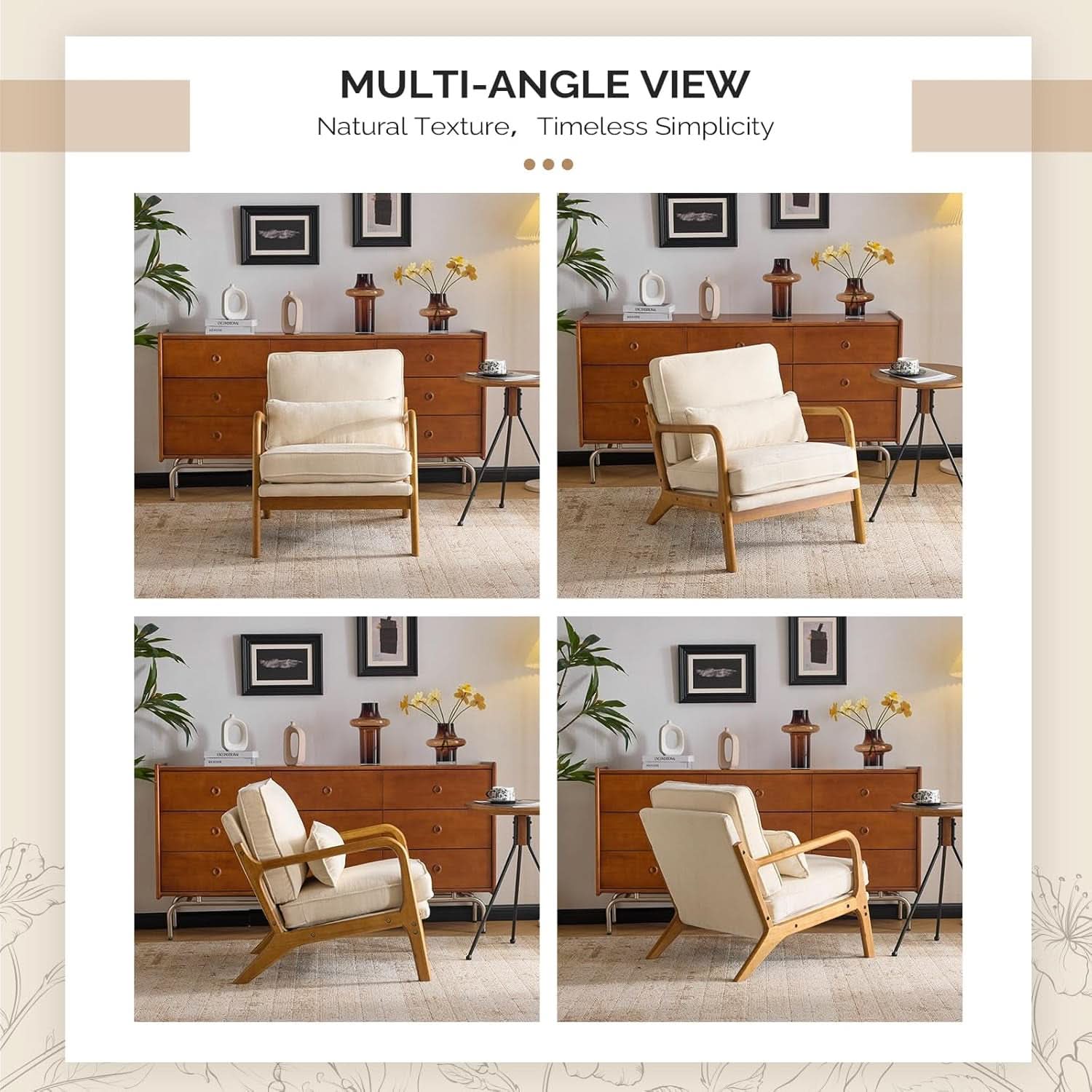 Chenille Mid Century Modern Accent Chair Set of 2 Cream