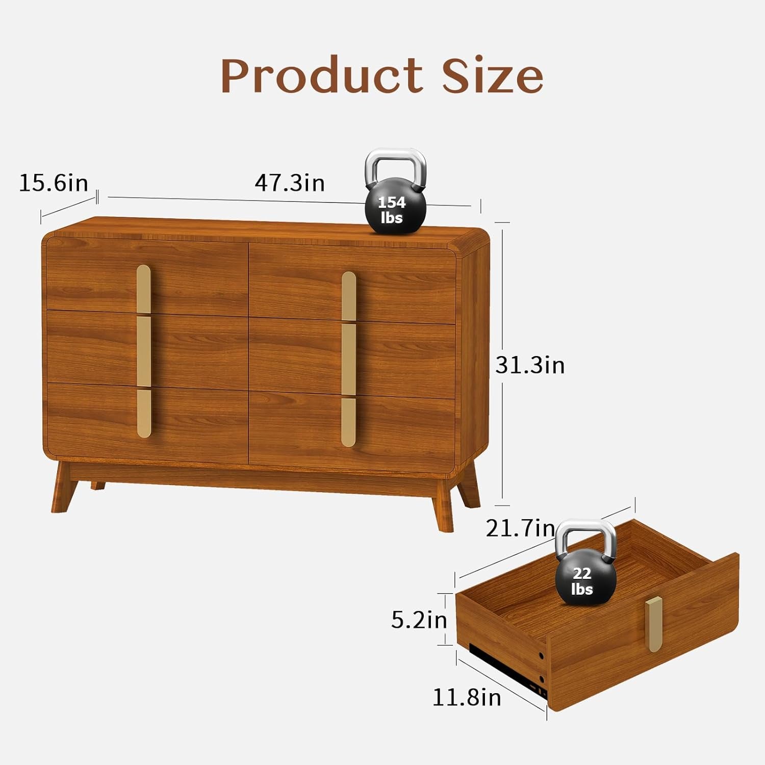 Cherry 6 Drawer Dresser Mid Century Modern Bedroom Storage