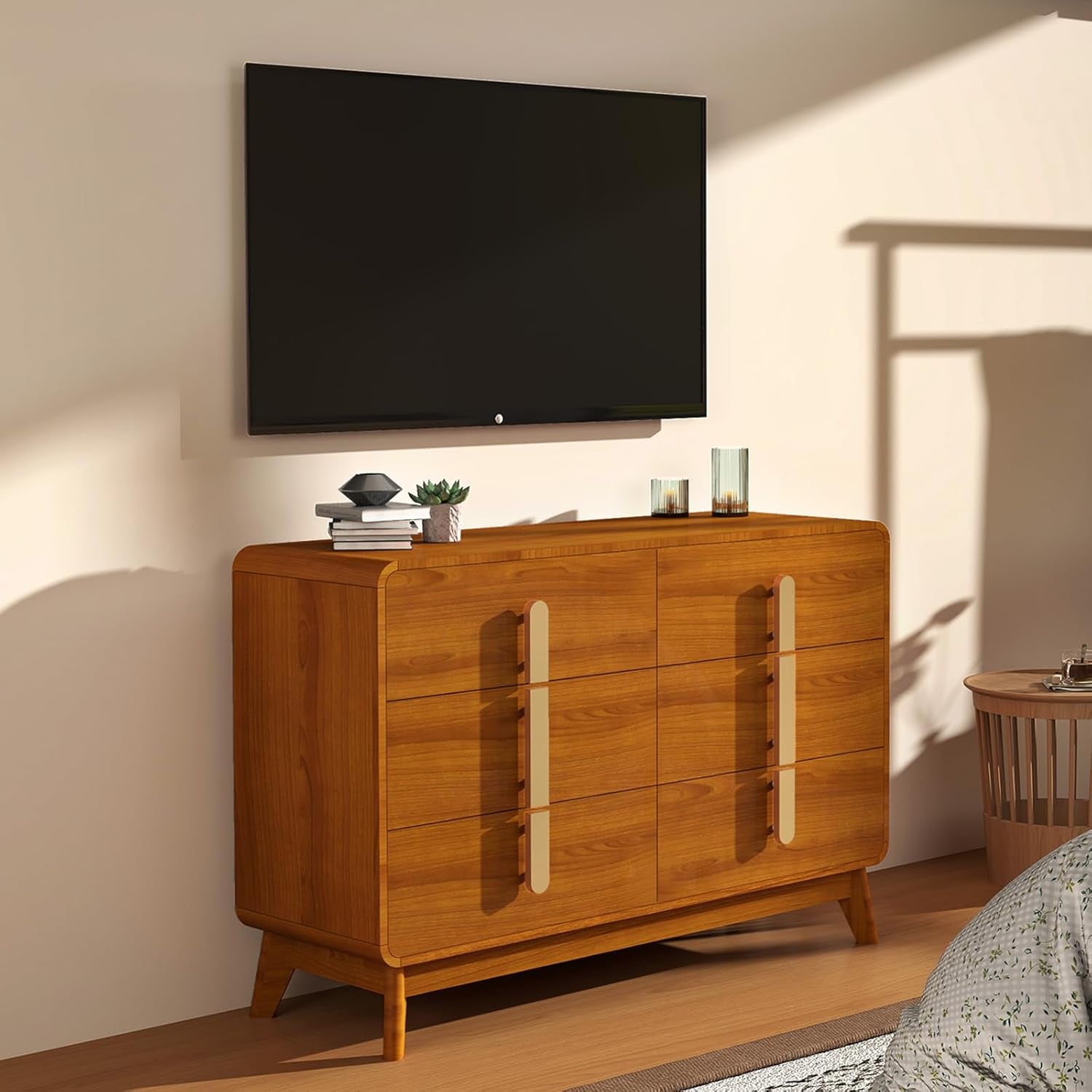 Cherry 6 Drawer Dresser Mid Century Modern Bedroom Storage