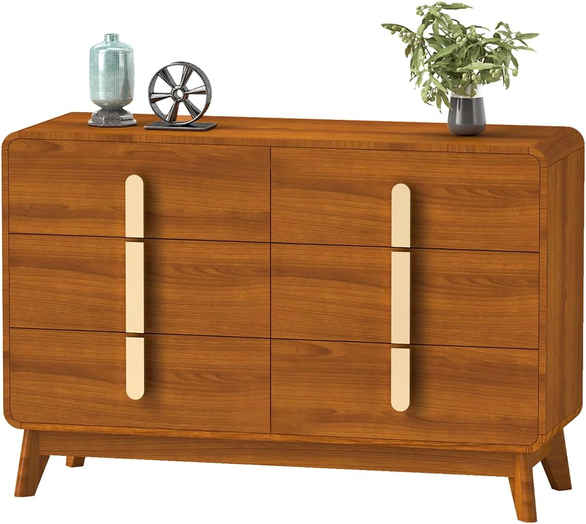 Cherry 6 Drawer Dresser Mid Century Modern Bedroom Storage