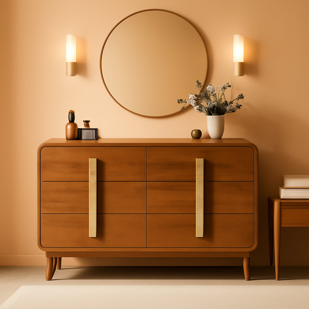 Cherry 6 Drawer Dresser Mid Century Modern Bedroom Storage