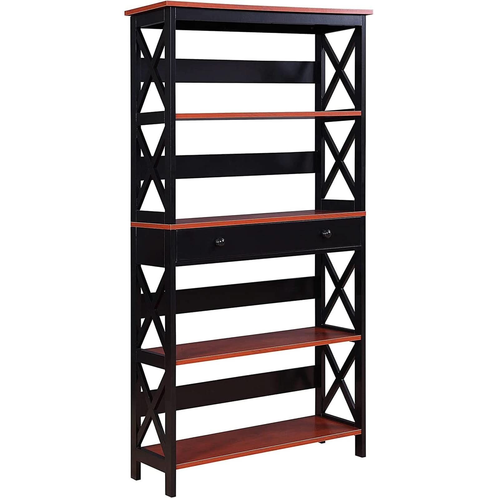 Cherry Black Oxford 5 Tier Bookcase With Drawer Home Office
