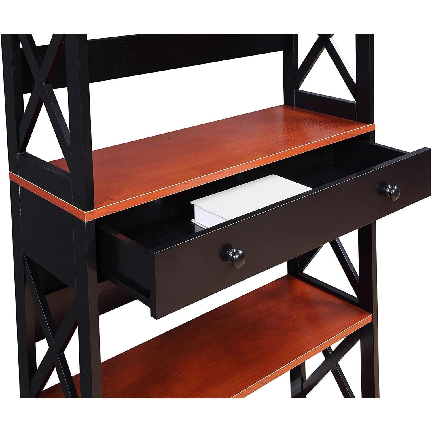 Cherry Black Oxford 5 Tier Bookcase With Drawer Home Office