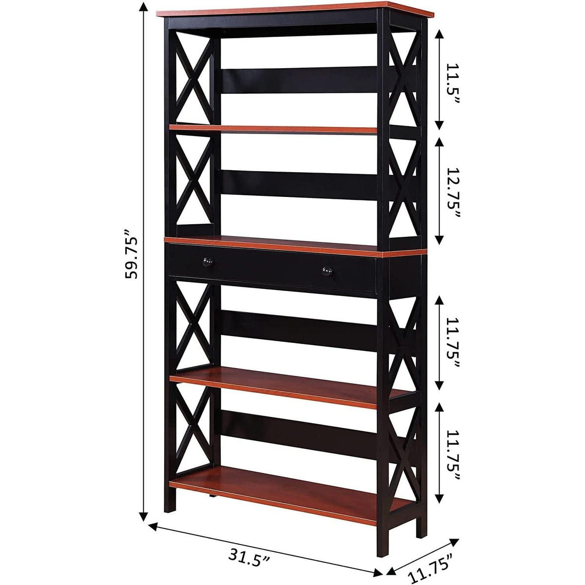 Cherry Black Oxford 5 Tier Bookcase With Drawer Home Office