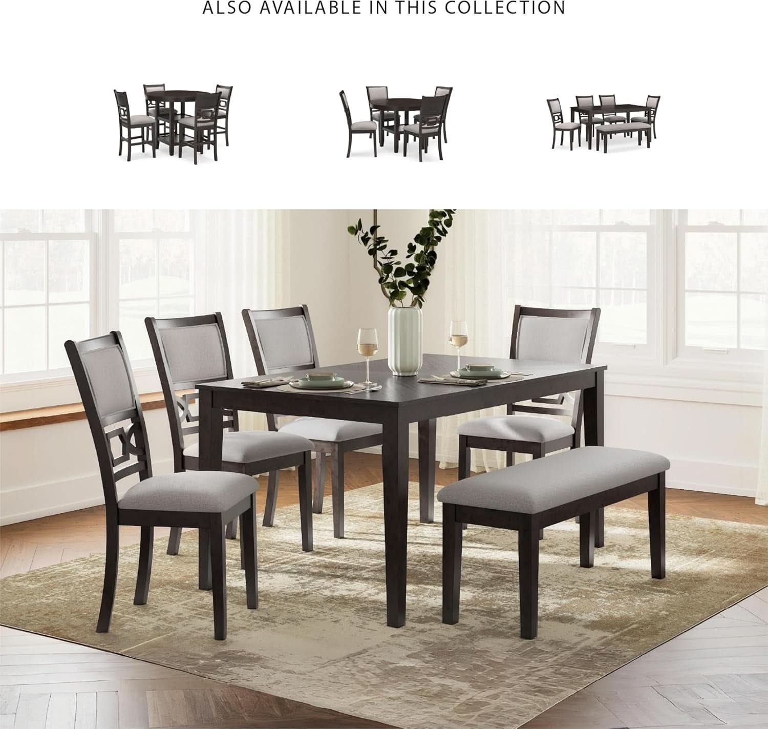 Cherry Brown Transitional Table Set Cushioned Chairs