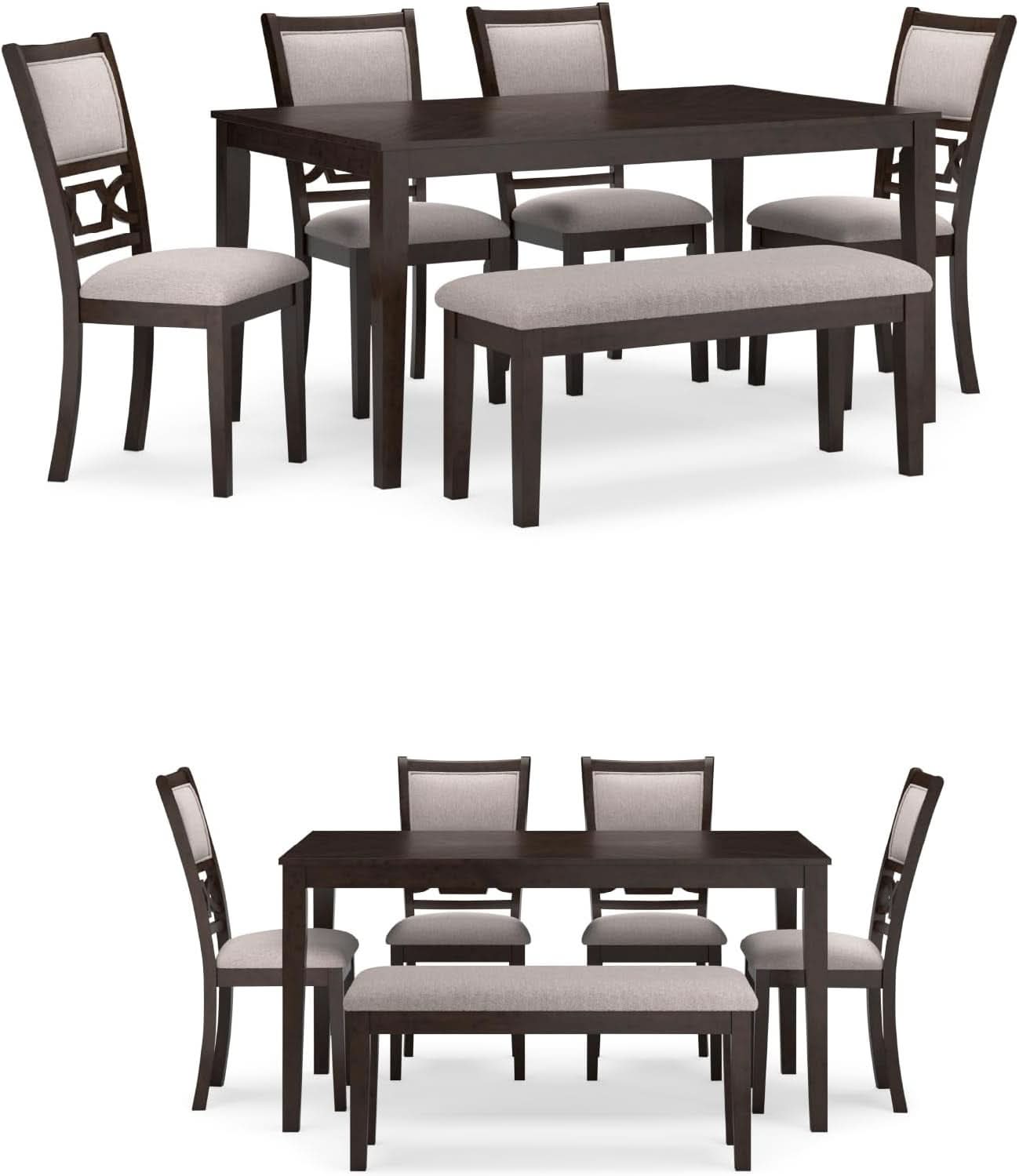 Cherry Brown Transitional Table Set Cushioned Chairs