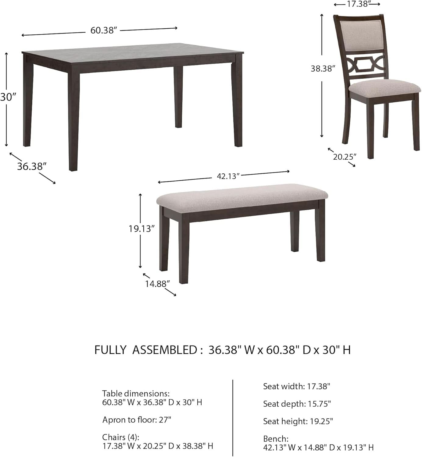 Cherry Brown Transitional Table Set Cushioned Chairs