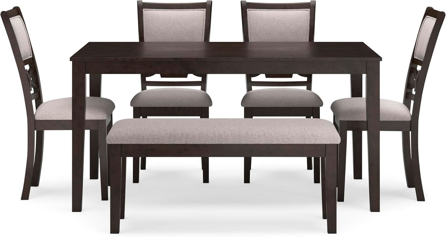 Cherry Brown Transitional Table Set Cushioned Chairs