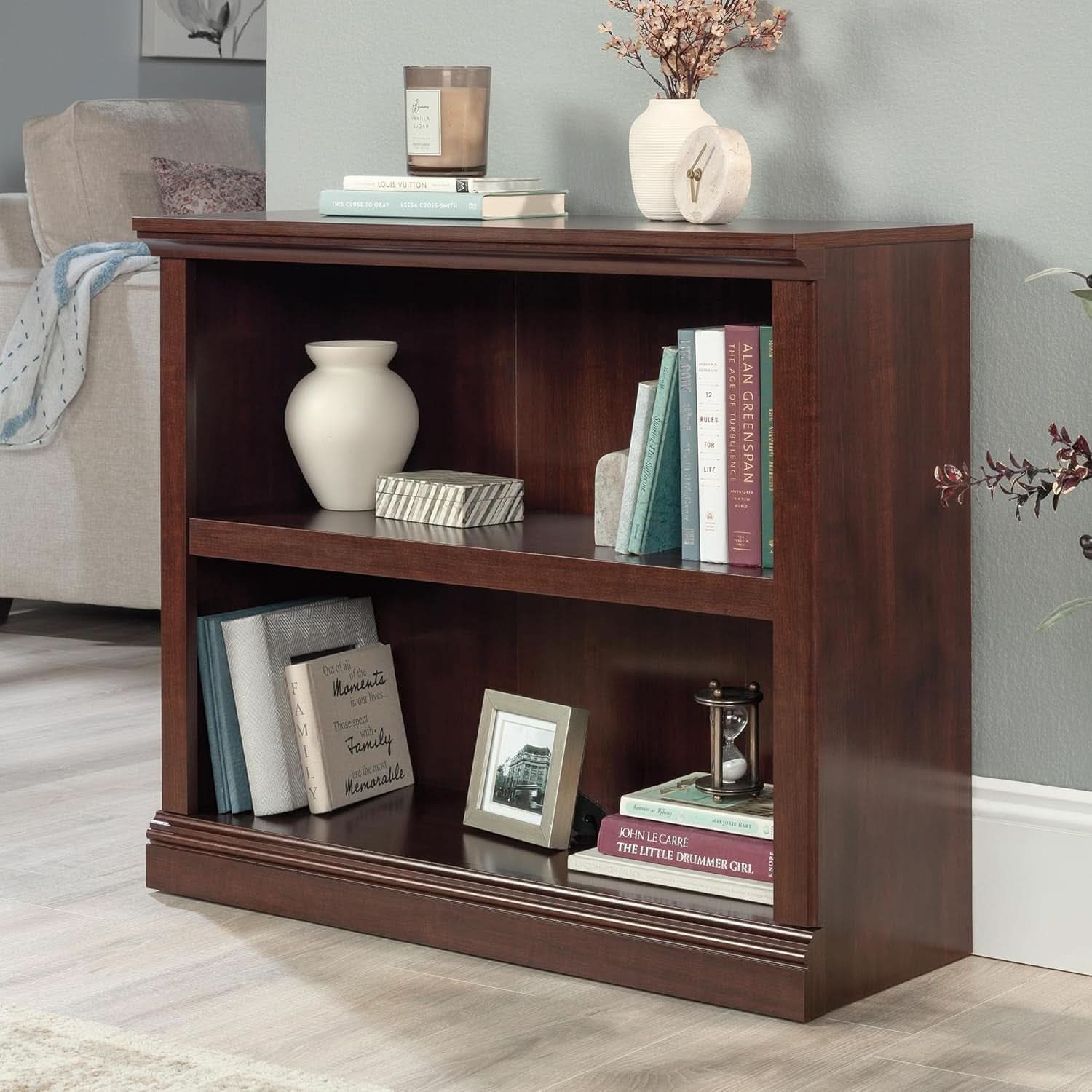 Cherry Finish Bookshelf With Adjustable Shelf, Two Shelf