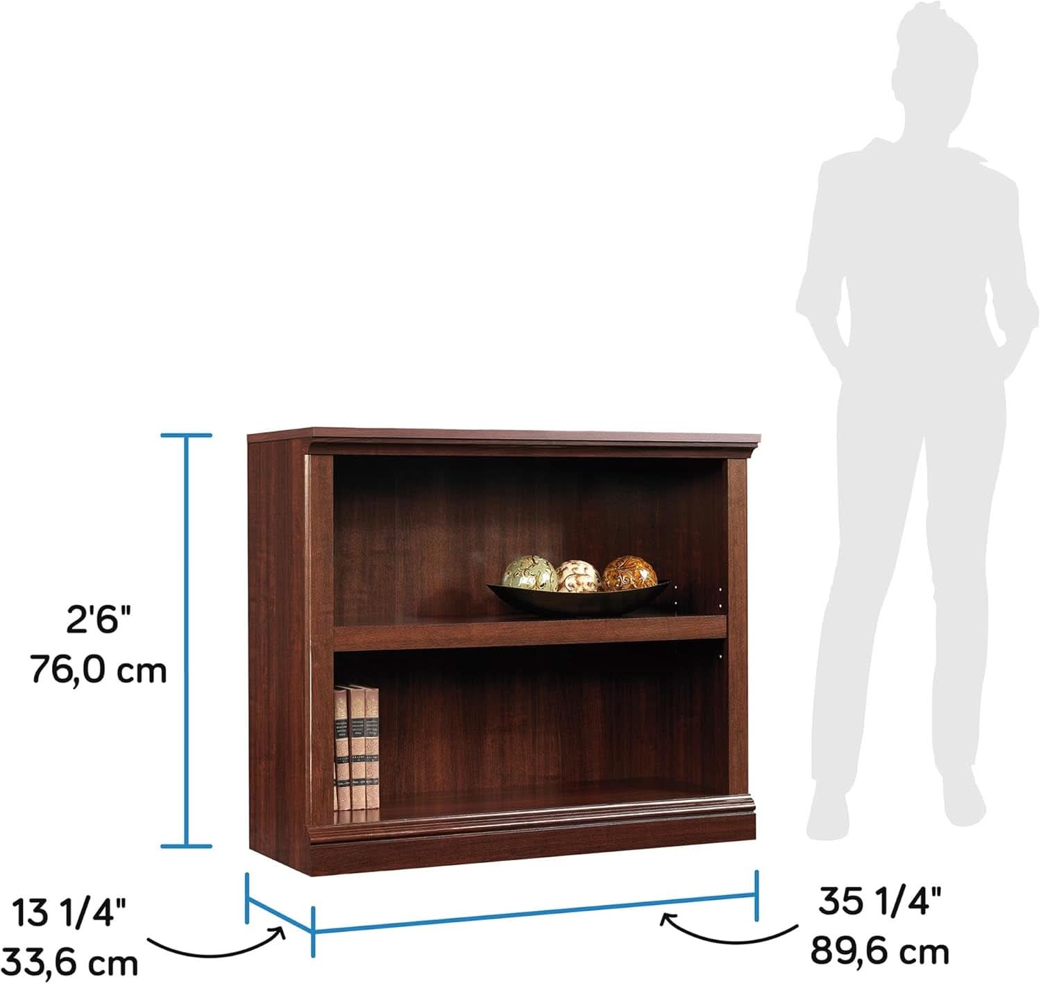 Cherry Finish Bookshelf With Adjustable Shelf, Two Shelf