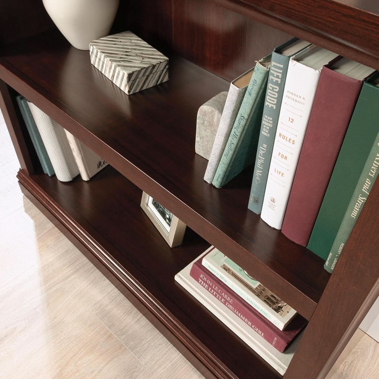 Cherry Finish Bookshelf With Adjustable Shelf, Two Shelf
