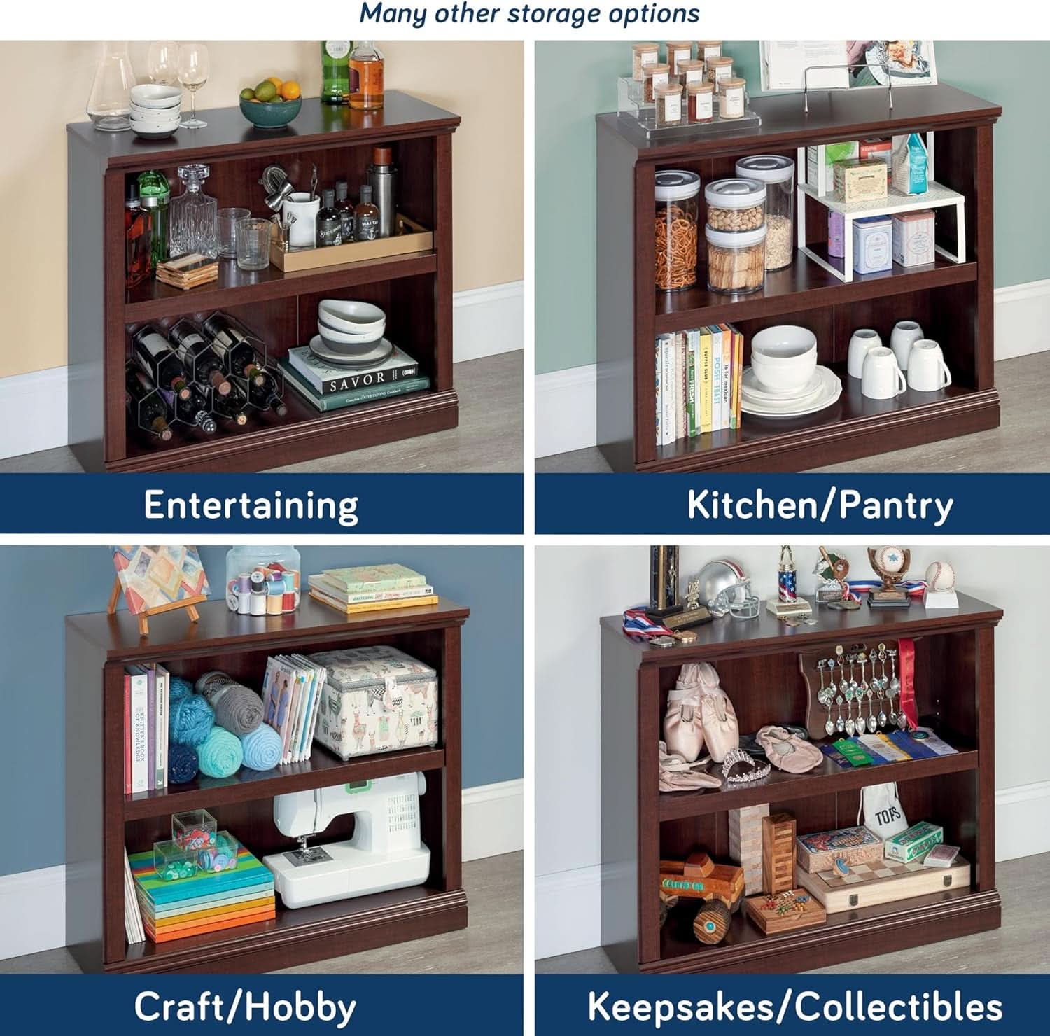 Cherry Finish Bookshelf With Adjustable Shelf, Two Shelf