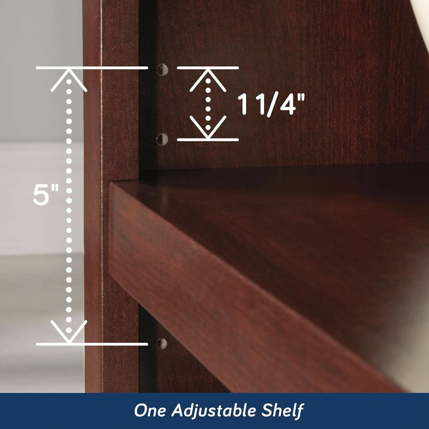Cherry Finish Bookshelf With Adjustable Shelf, Two Shelf
