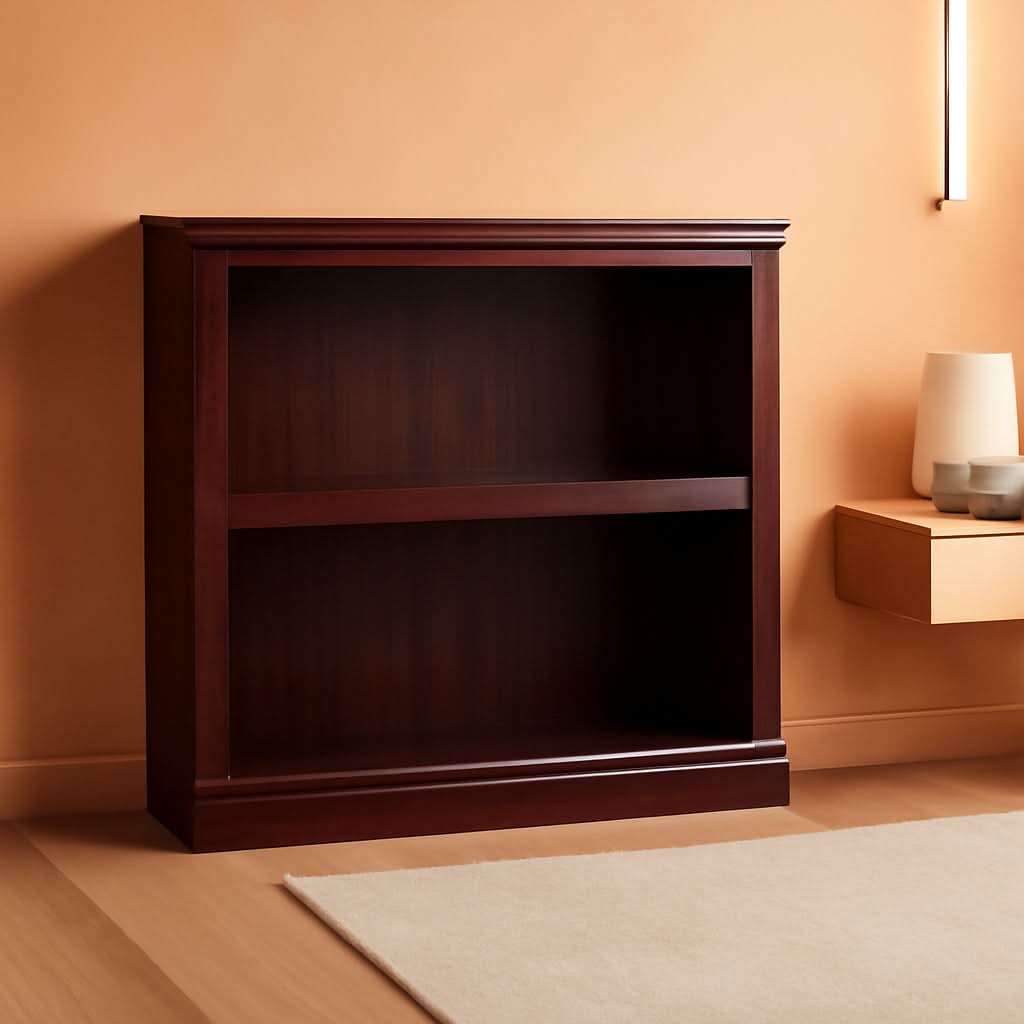 Cherry Finish Bookshelf With Adjustable Shelf, Two Shelf