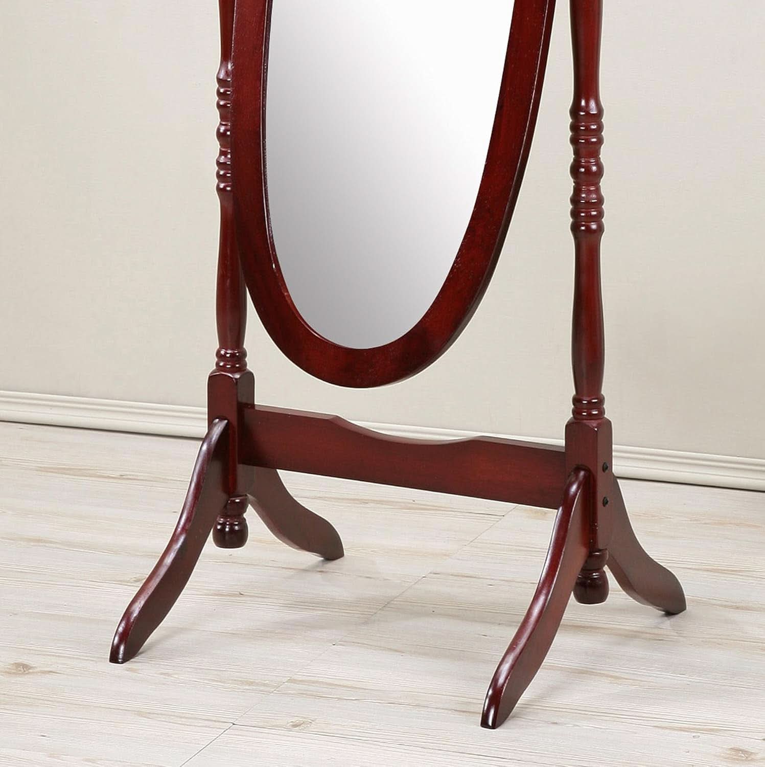 Cherry Finish Cheval Floor Mirror With Tilting Feature