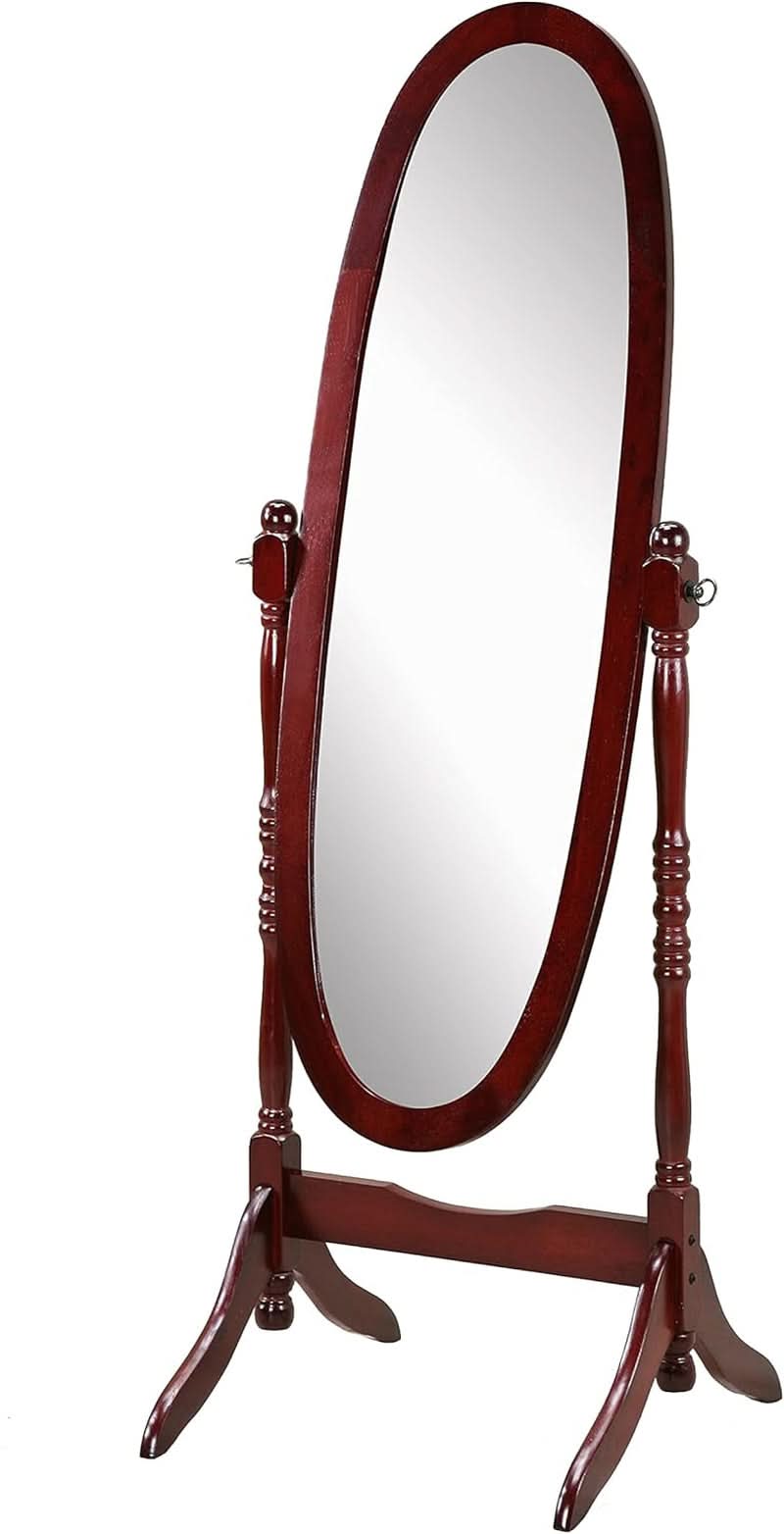 Cherry Finish Cheval Floor Mirror With Tilting Feature