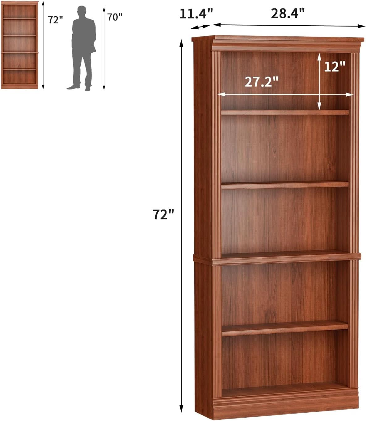 Cherry Five Shelf Wooden Standing Bookcase For Living Room
