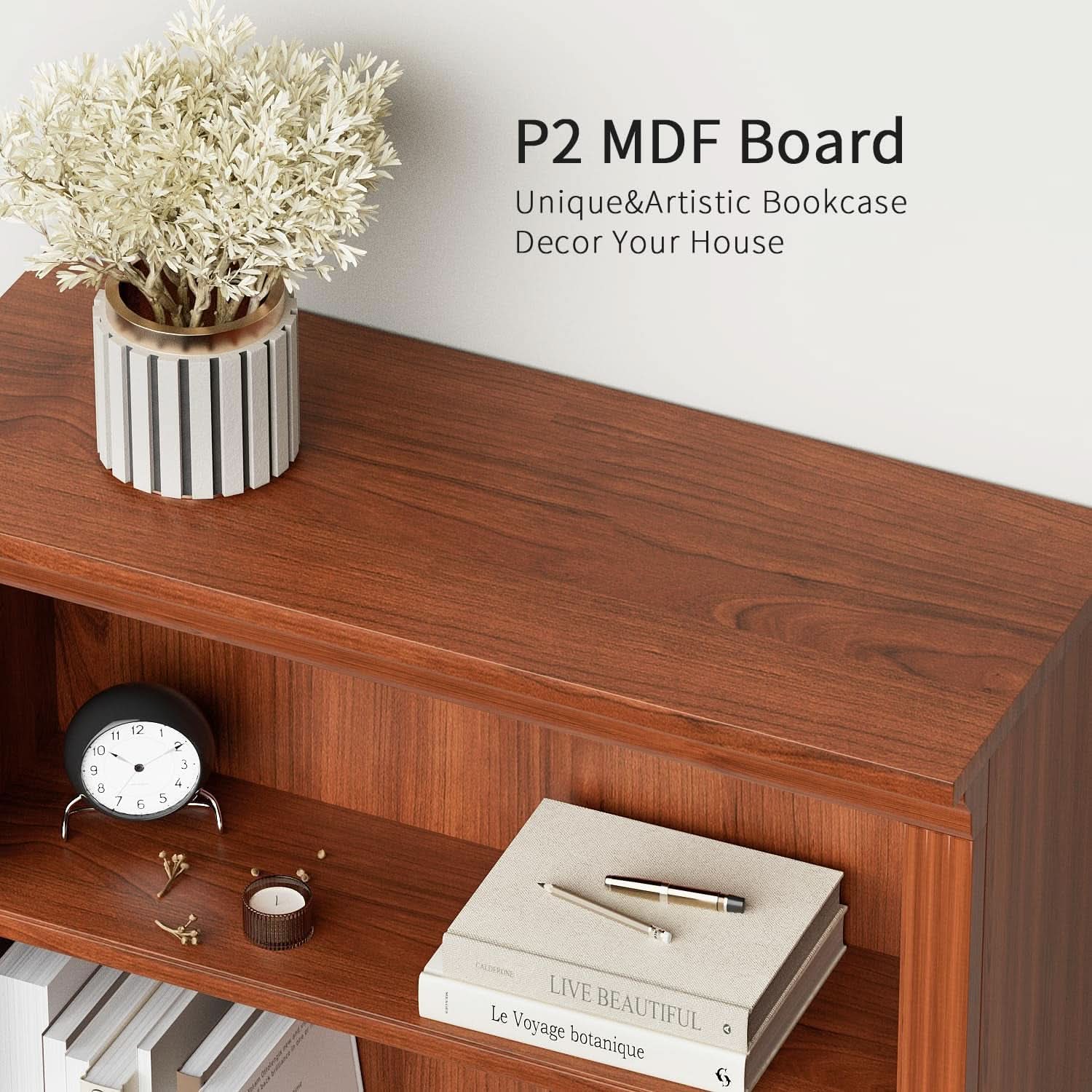 Cherry Five Shelf Wooden Standing Bookcase For Living Room