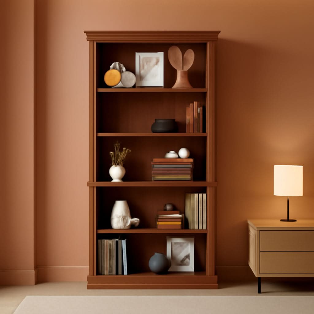 Cherry Five Shelf Wooden Standing Bookcase For Living Room