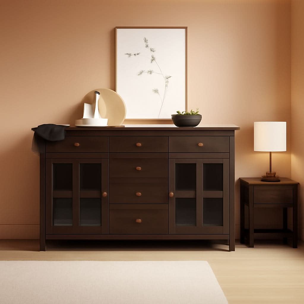 Chestnut Brown Contemporary Sideboard With Glass Doors