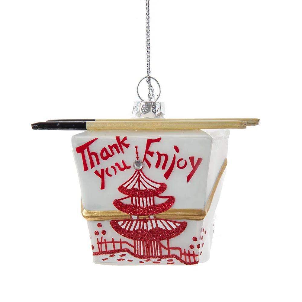 Chinese Take-Out Box Glass Ornament