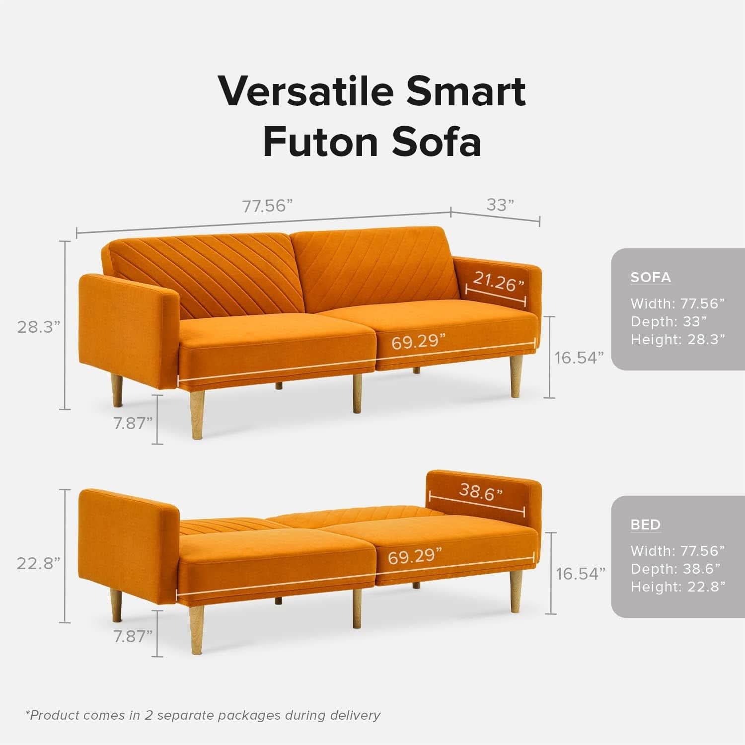 Chloe Futon Sofa Bed With Tapered Legs Adjustable Back