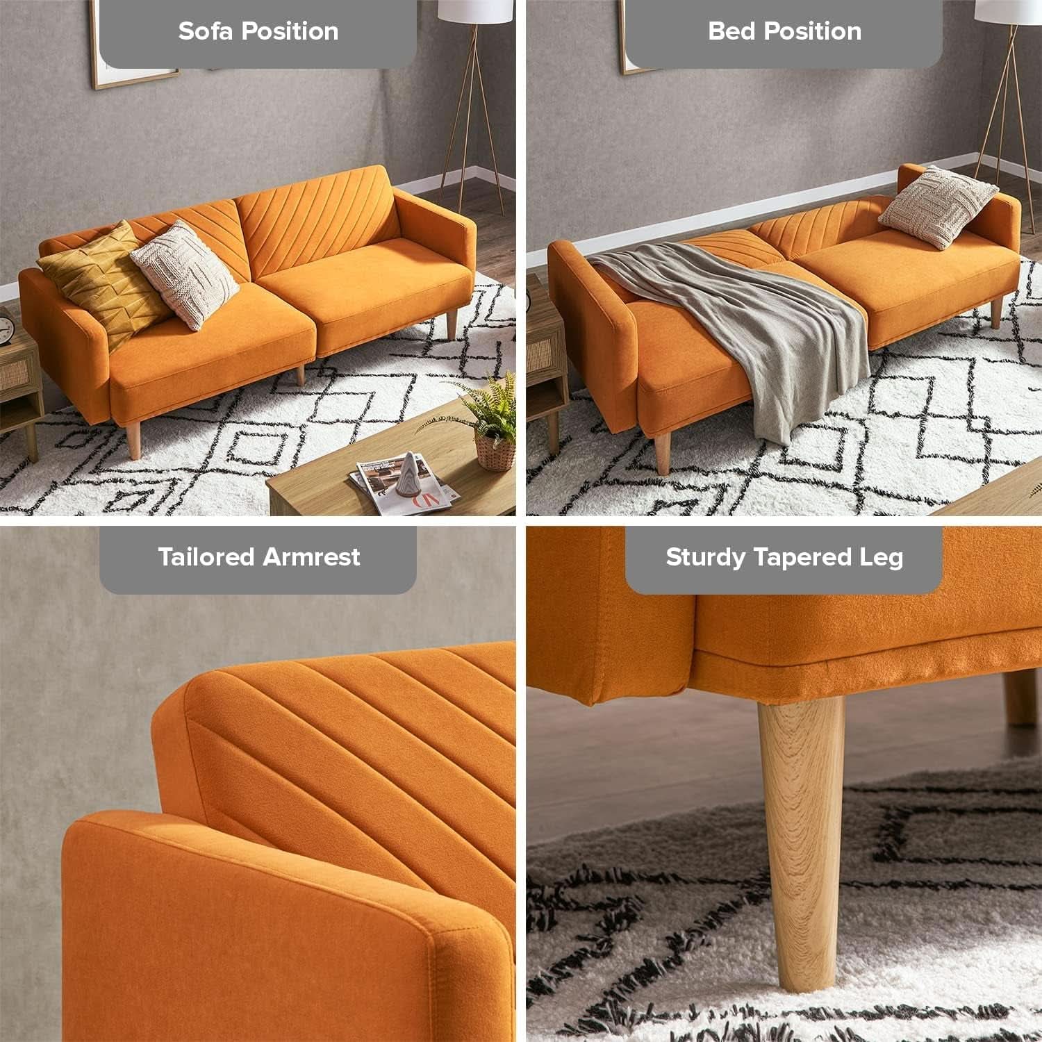 Chloe Futon Sofa Bed With Tapered Legs Adjustable Back