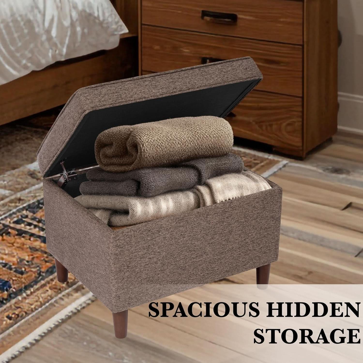 Chocolate Brown Contemporary Storage Ottoman With Lid
