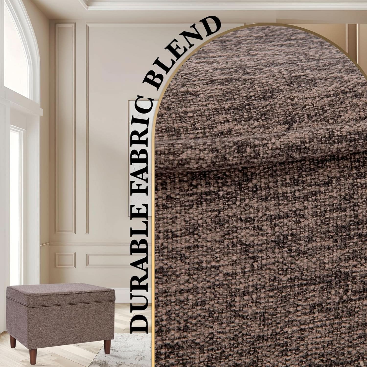 Chocolate Brownstone Storage Ottoman With Hinged Lid
