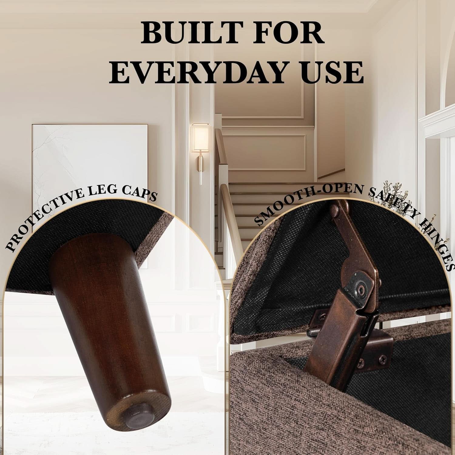 Chocolate Brownstone Storage Ottoman With Hinged Lid