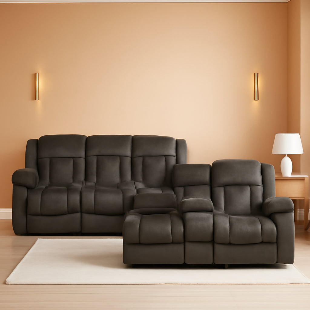 Chocolate Manual Reclining Sofa And Loveseat Set Two Piece