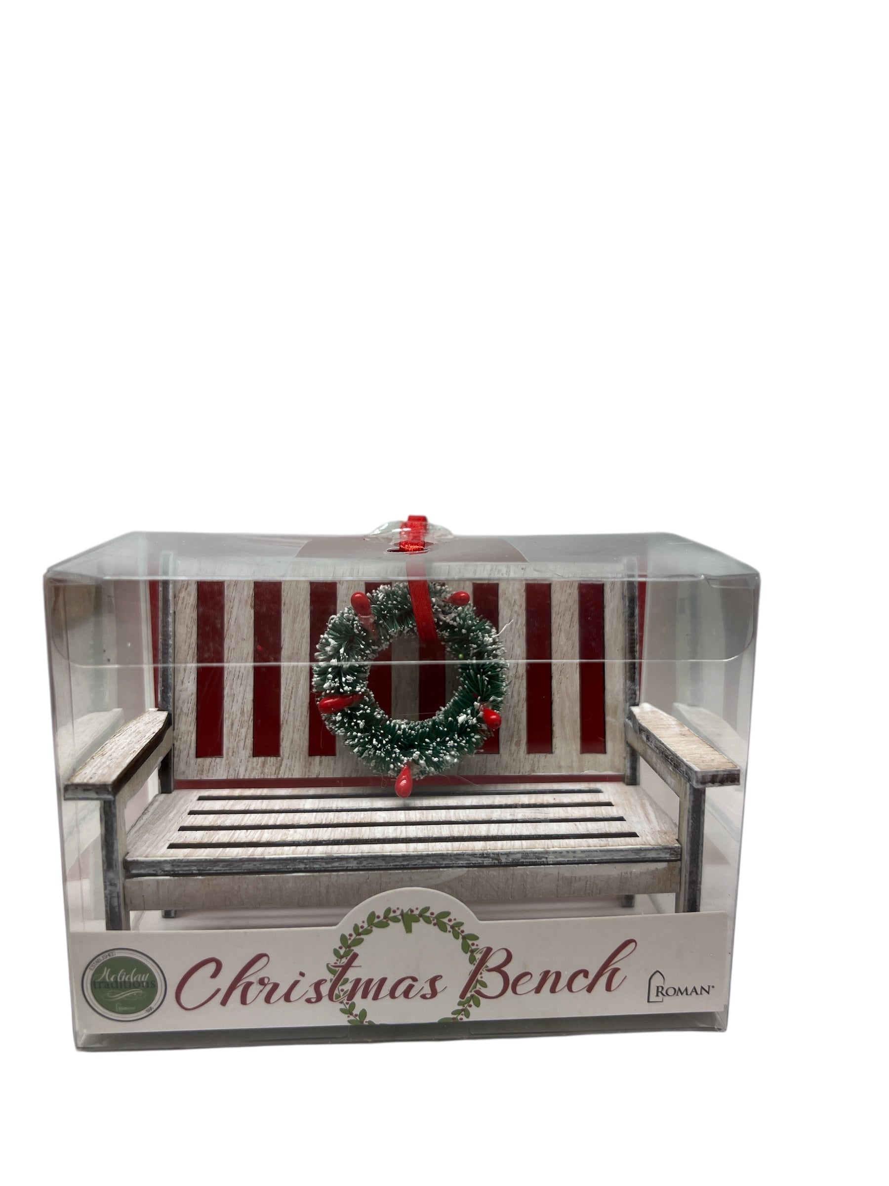 Christmas Bench Ornament with Wreath